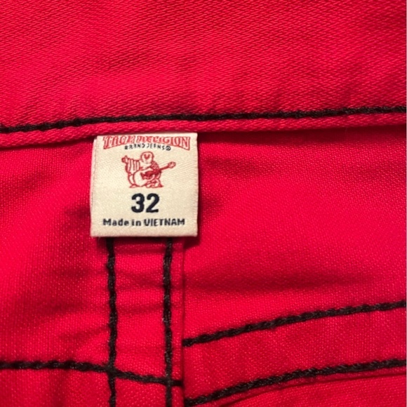 True Religion Red Mens Motto Denim Jeans Sz 32 Red Straight Leg - Picture 11 of 13